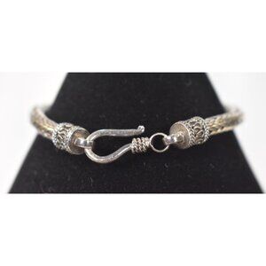 Vintage Sterling Silver Balinese-Style Wheat Chain Bracelet-Hook & Eye Clasp